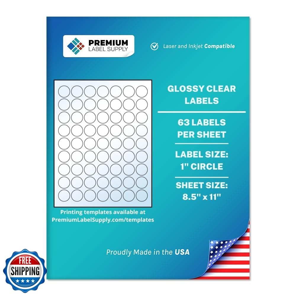 Premium Label Supply Glossy Clear Sticker Round Labels – 1″ Circle – Laser/In