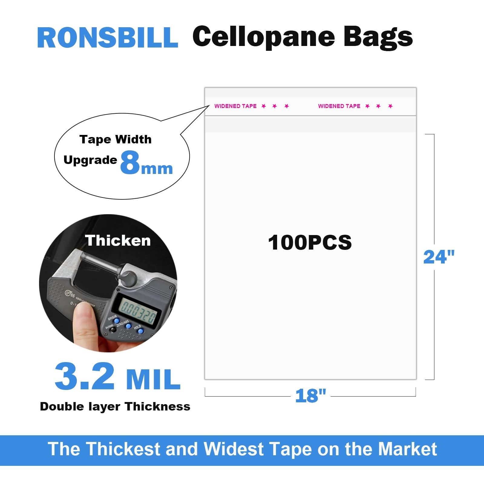 RONSBILL 100 PCS 18×24 Inches Thick 3.2Mil Self Sealing Clear Cellophane Plas…