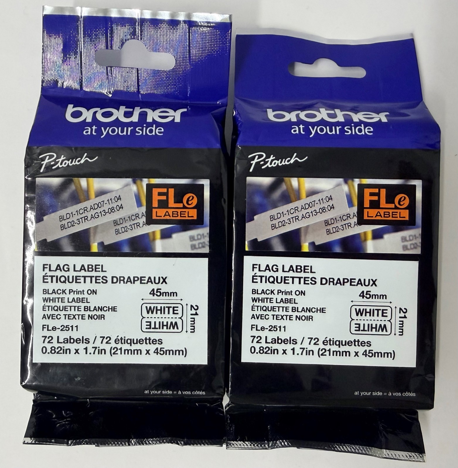 New Genuine Brother P-Touch FLe-2511 2PK 21mm-45mm Black on White Tape