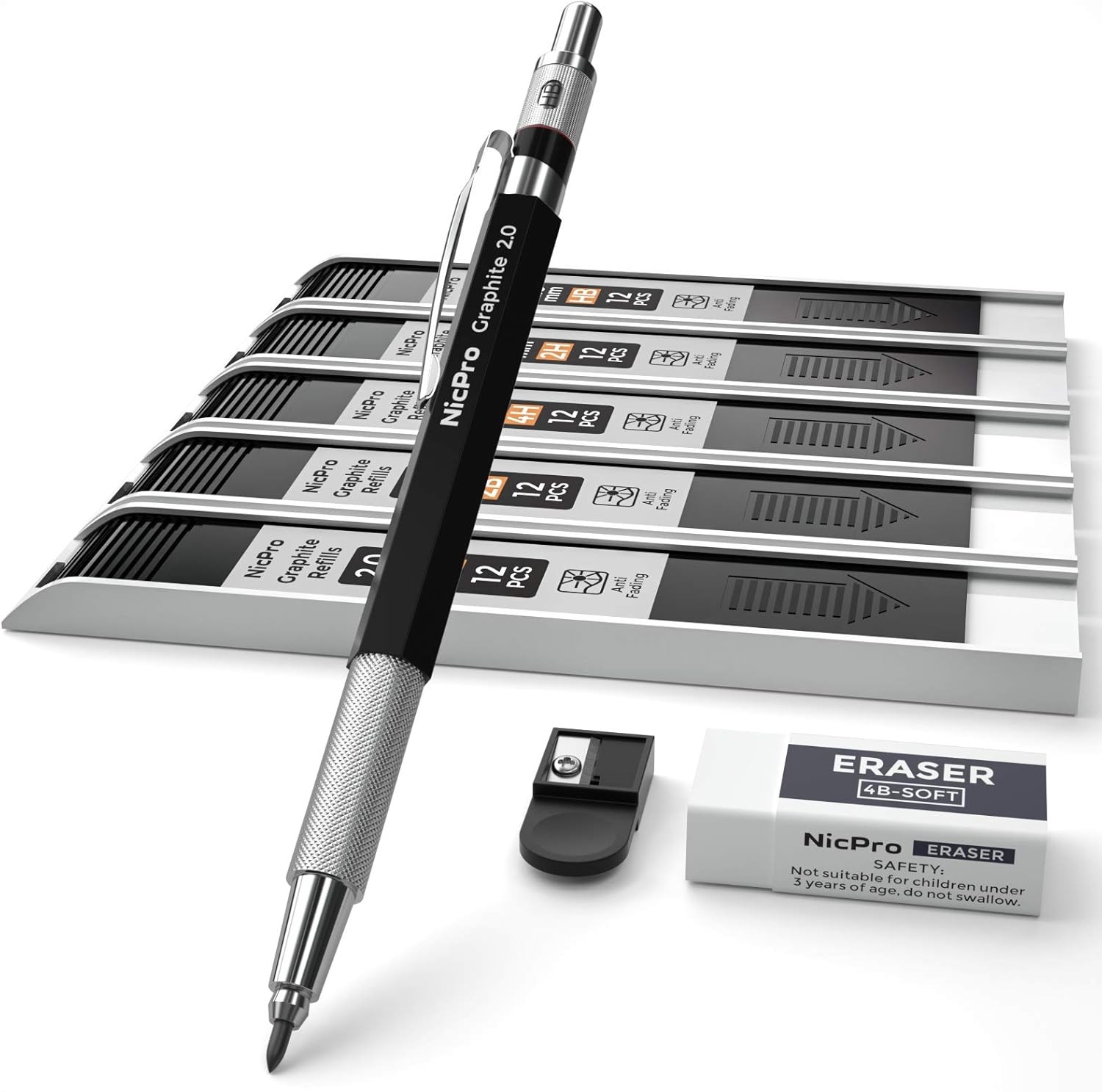 2.0 mm Mechanical Pencil Set, Artist Metal Lead Holder Metal Marker Carpenter