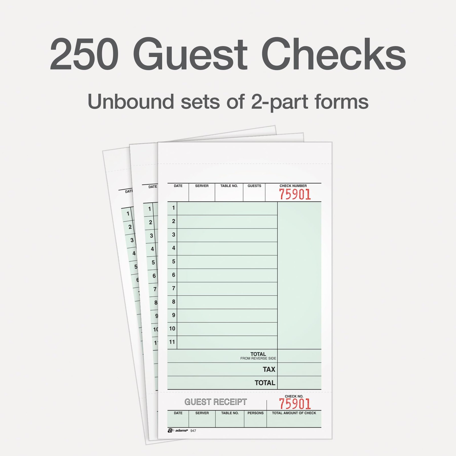 Adams Guest Check Unit Sets, 2-Part, Carbonless, White Bond/Tag, 4-1/4