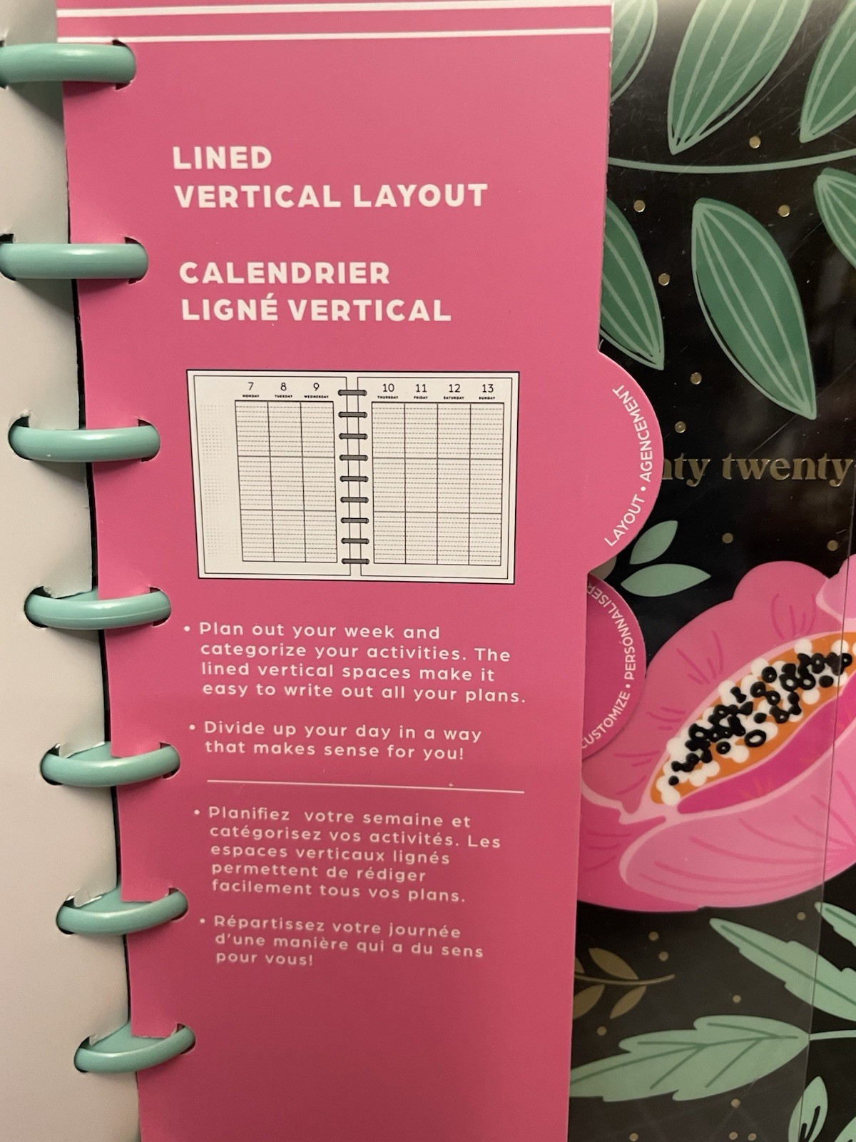 Happy Planner Classic Tiny Florals Lined Vertical Layout 12 Mo 9 Disc Size