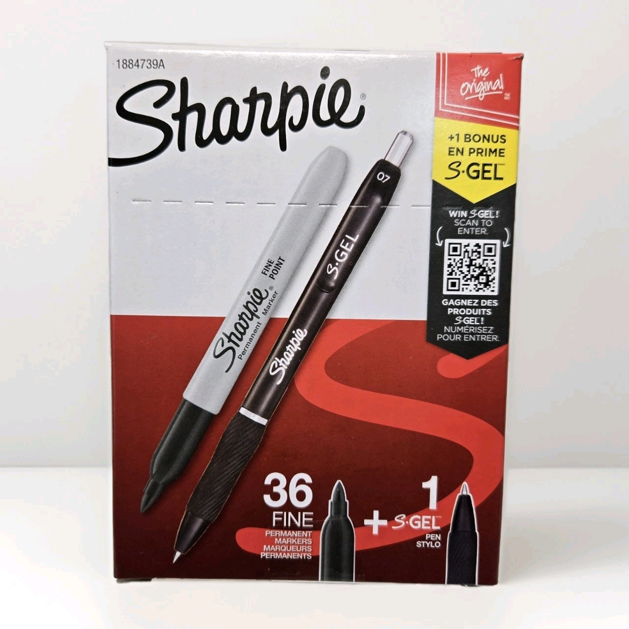 Sharpie 36 Fine Point Black Permanent Markers + 1 S-Gel Pen NEW