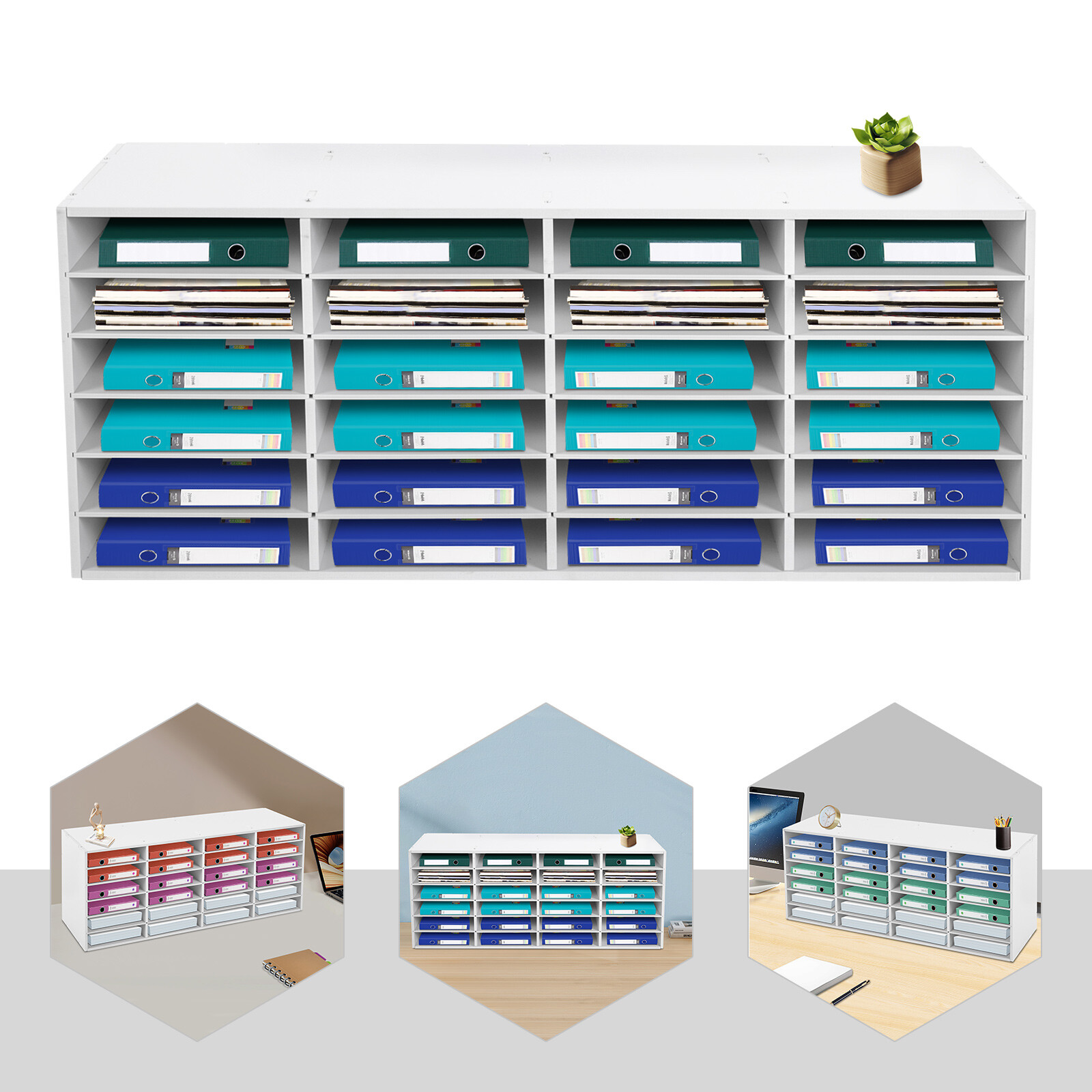 24-Slot Mail Organizer Cabinet with Adjustable Shelves for Home & Office