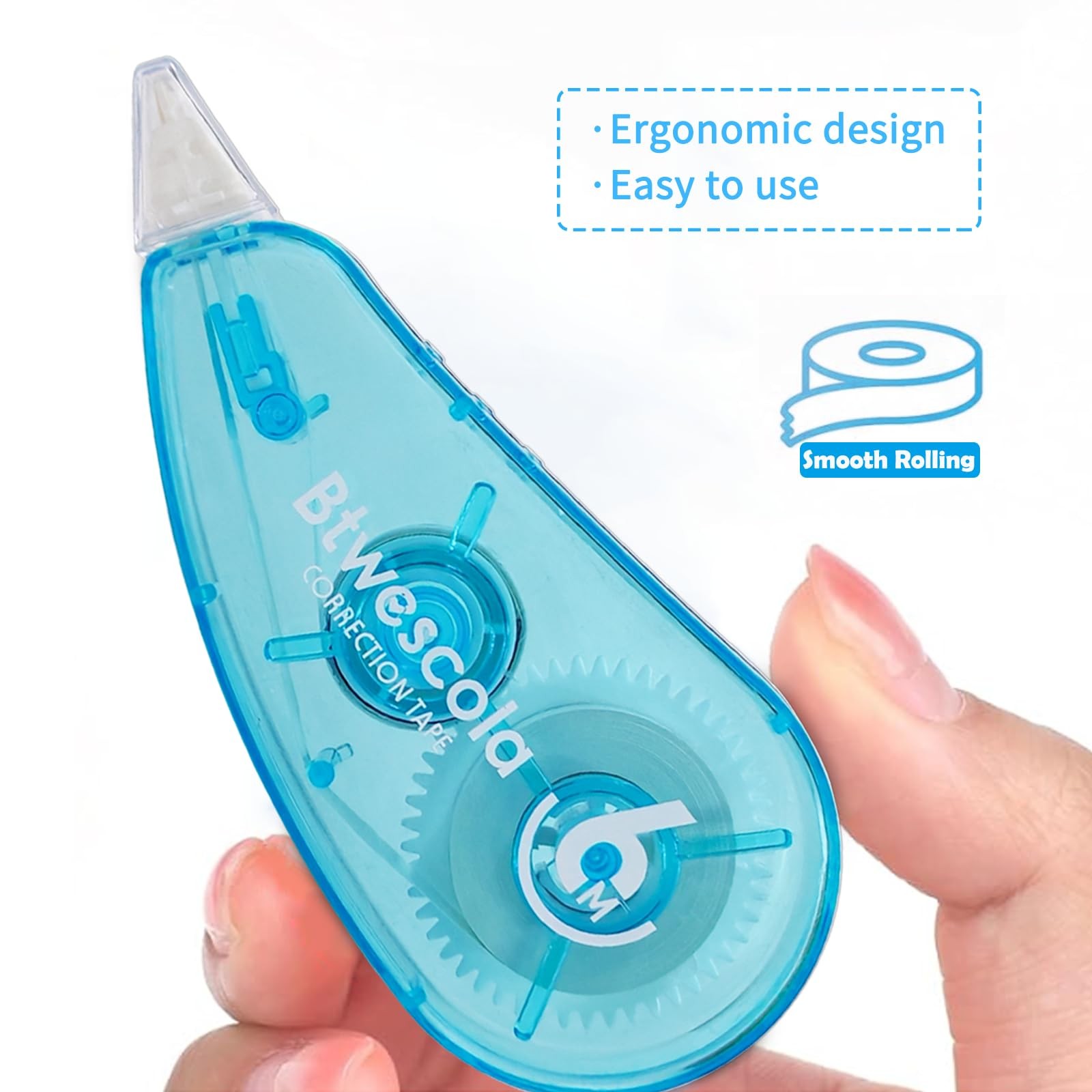 Btwescola Correction Tape, Easy to Use Applicator 1 Count (Pack of 6), Blue