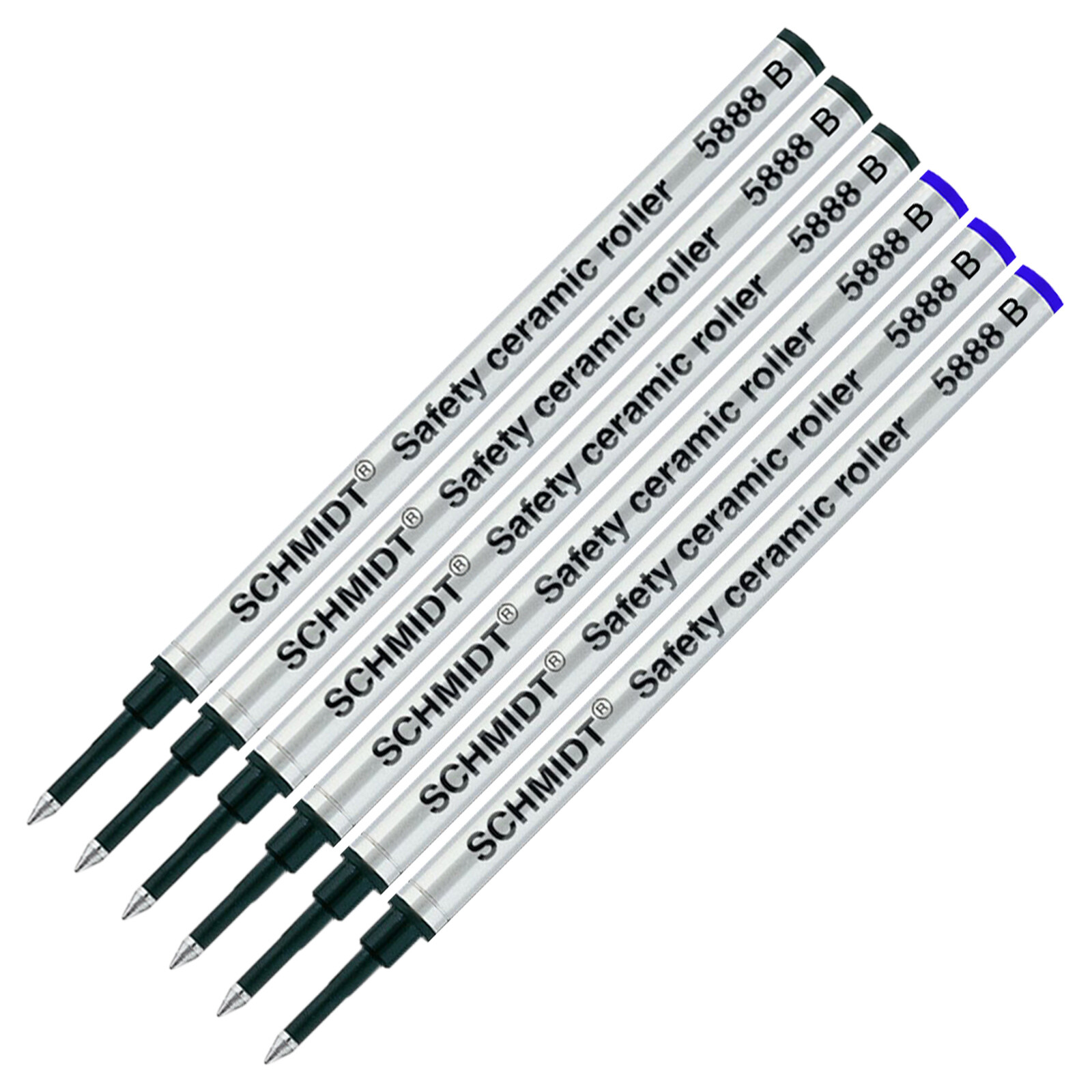 6X Schmidt 5888 B Safety Ceramic Rollerball Metal Refill Blue/Black Broad Tip
