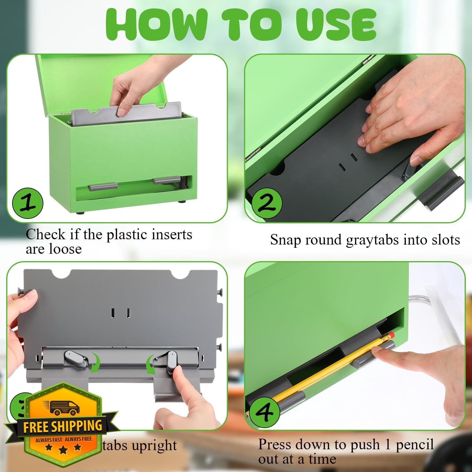 Yalikop Wood Pencil Dispenser Classic Light Green 1 Pc