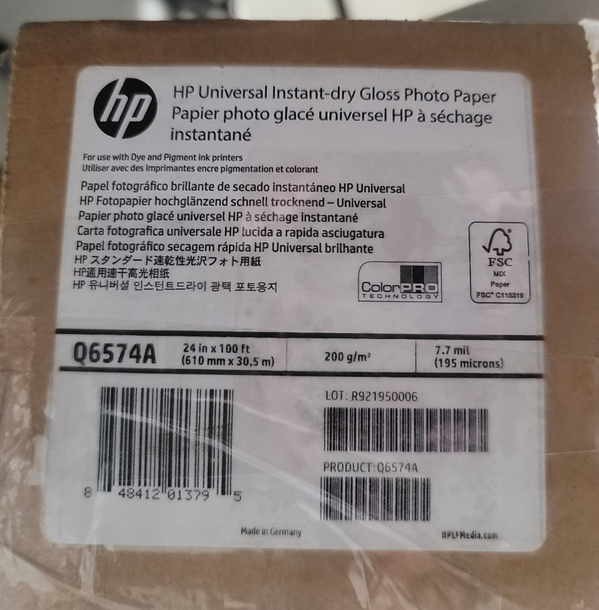 HP Universal Instant-Dry Gloss Photo Paper, 24″ x 100′, White, Roll (Q6574A)