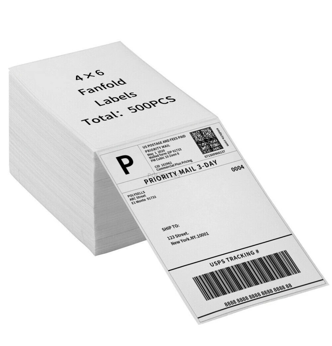 4000 4″x6″ Fanfold Direct Thermal Shipping Labels for Zebra Rollo Printers
