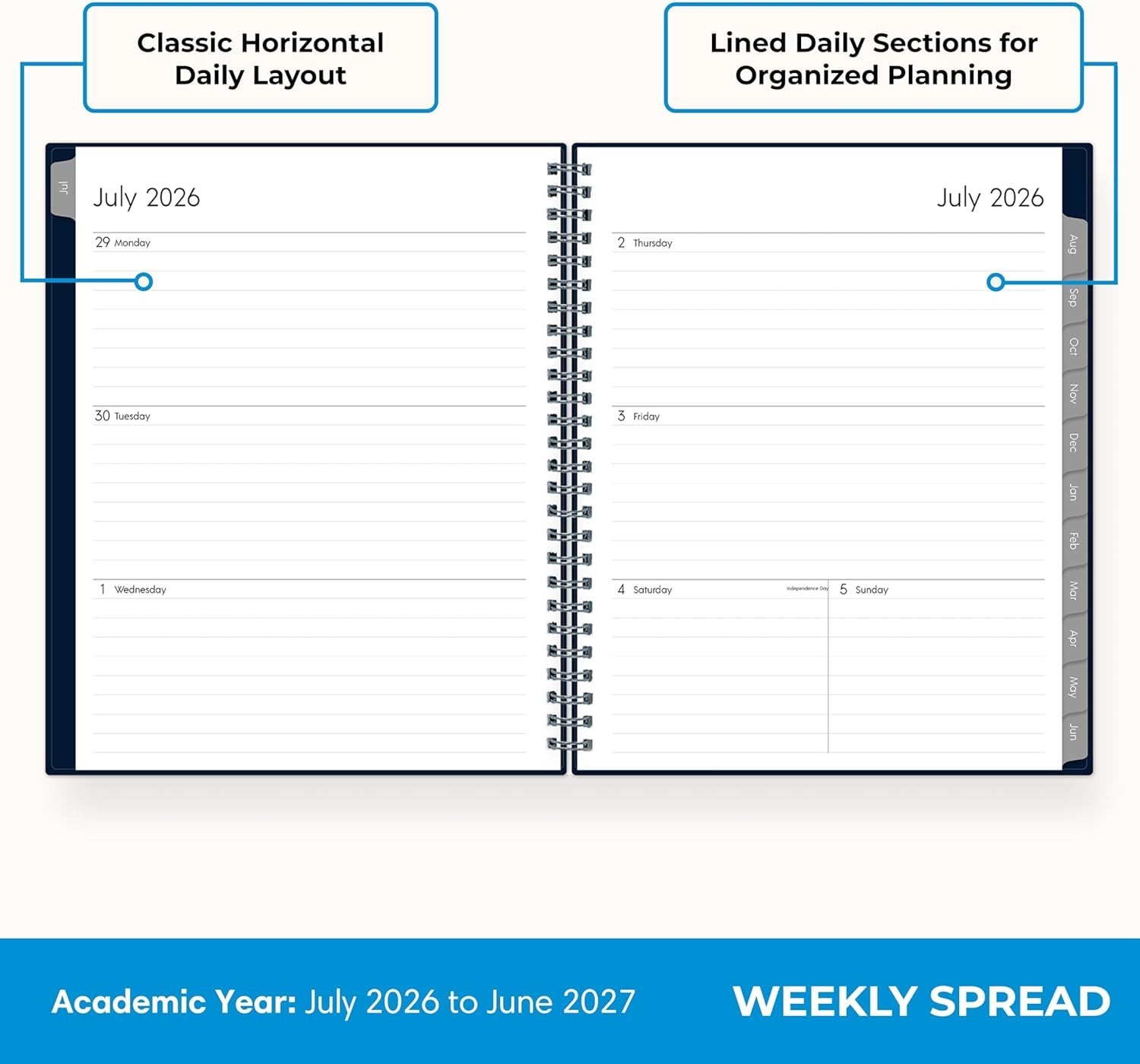 NEW 2026-2027 Weekly and Monthly Academic Year Planner Calendar, July 2026