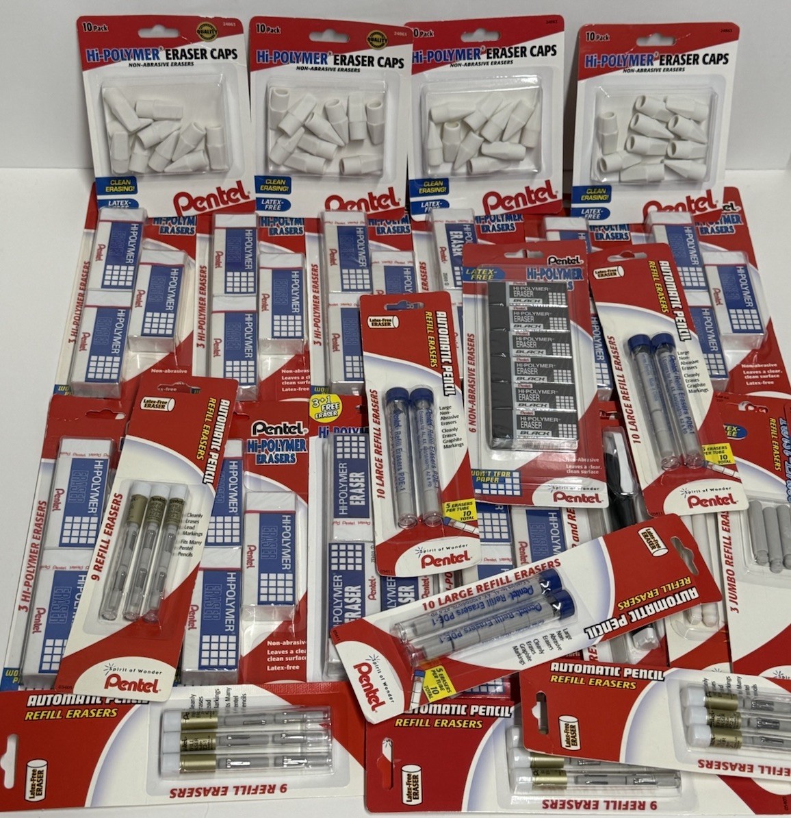 Pentel Assorted Erasers Lot Of 26 Sealed Packs, Made In Taiwan & China