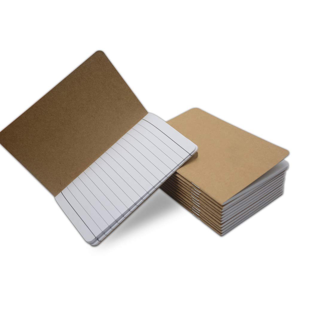 Yansanido 12 Pcs 5.5 Inch X 3.5 Inch Brown Cover Pocket Notebook 32 Sheets (64