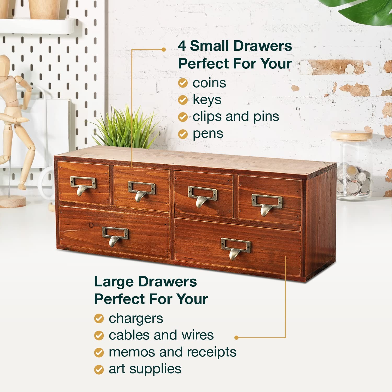 Woodaholic 6-Drawer Vintage Desk Organizer Classic Brown Wood Storage Drawers