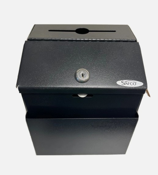 SAFCO 4232BL Suggestion Box Steel Black Keyed Lock Wall Hanging Secure