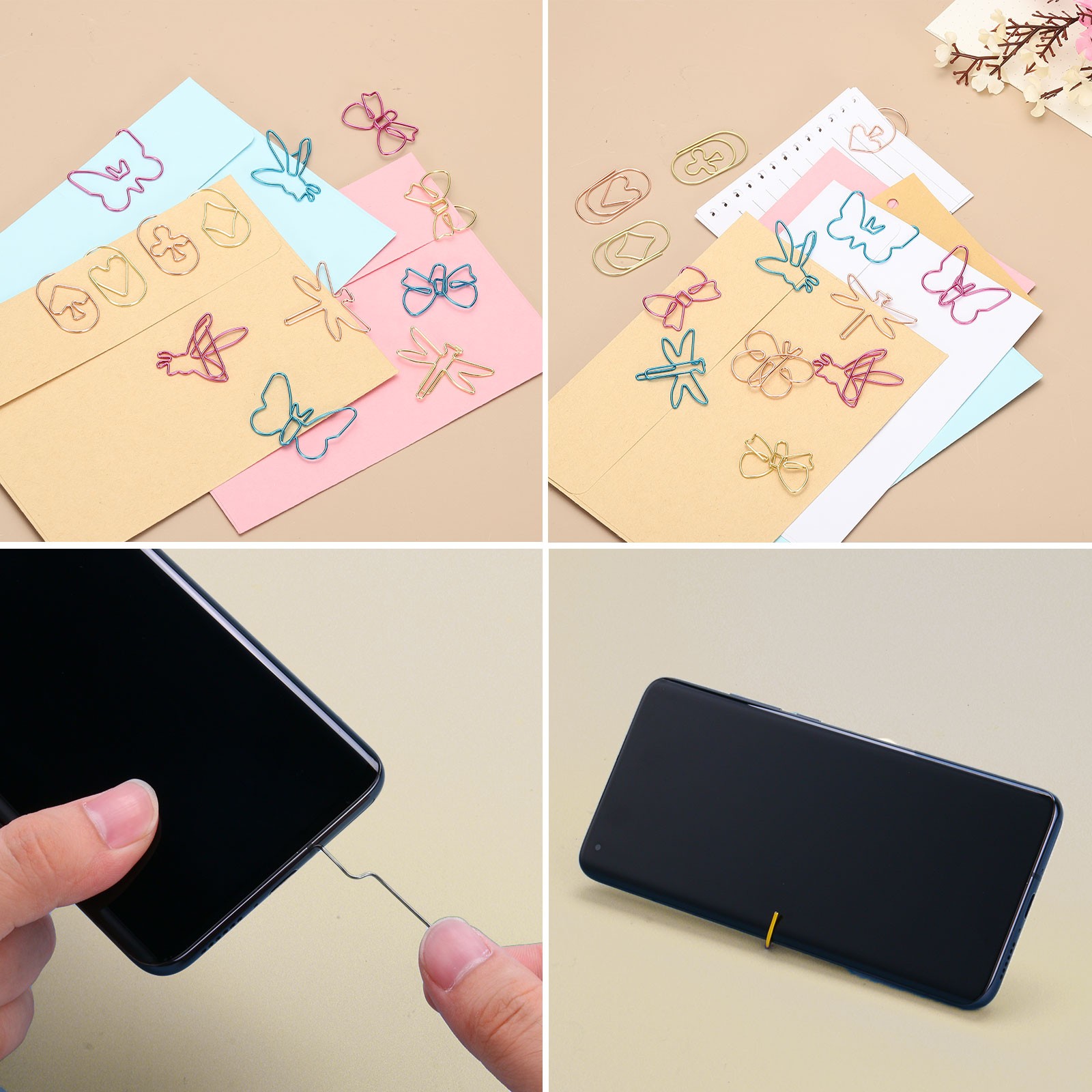 80pcs Paper Clip, Butterfly Shape Paper Clip Small Cute, 37mm, 4 Color