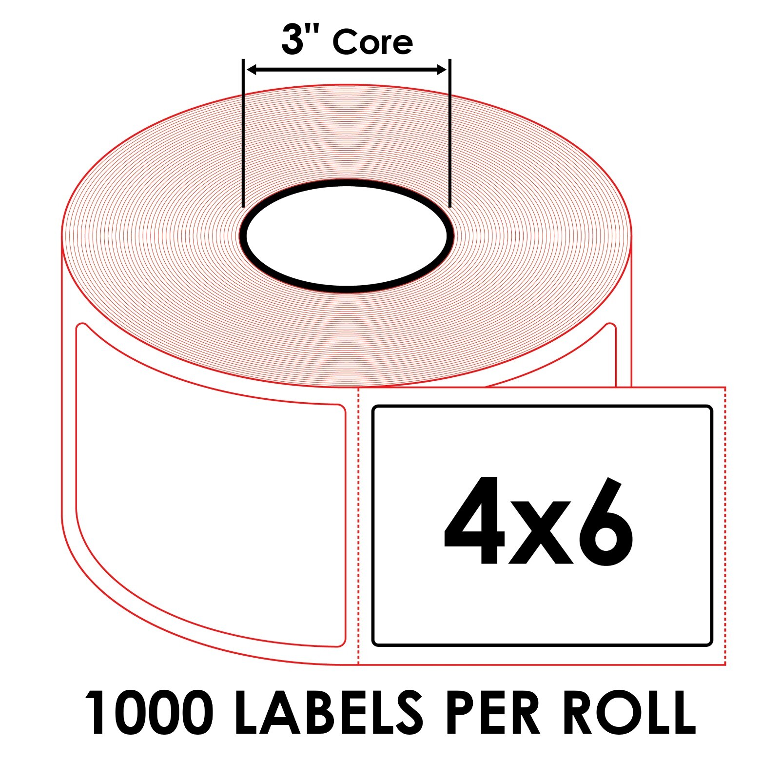 4×6 (4″x6″) Shipping White Direct Thermal Labels – 3″ Core – (8) Rolls of 1000