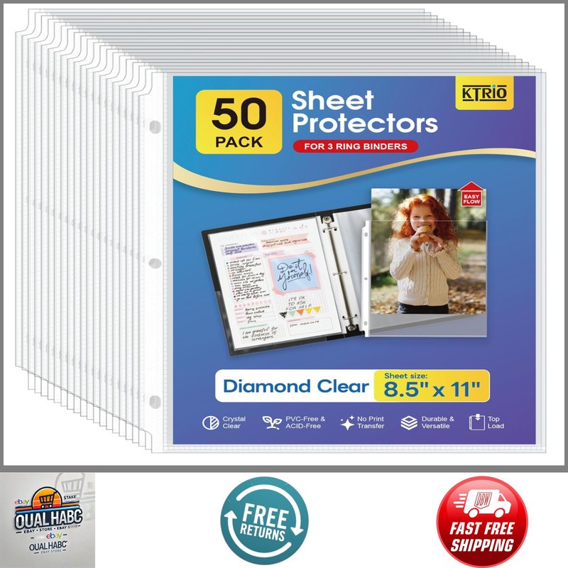 50 Pack Clear Sheet Protectors 8.5×11 Top Loading for 3 Ring Binder Letter Size