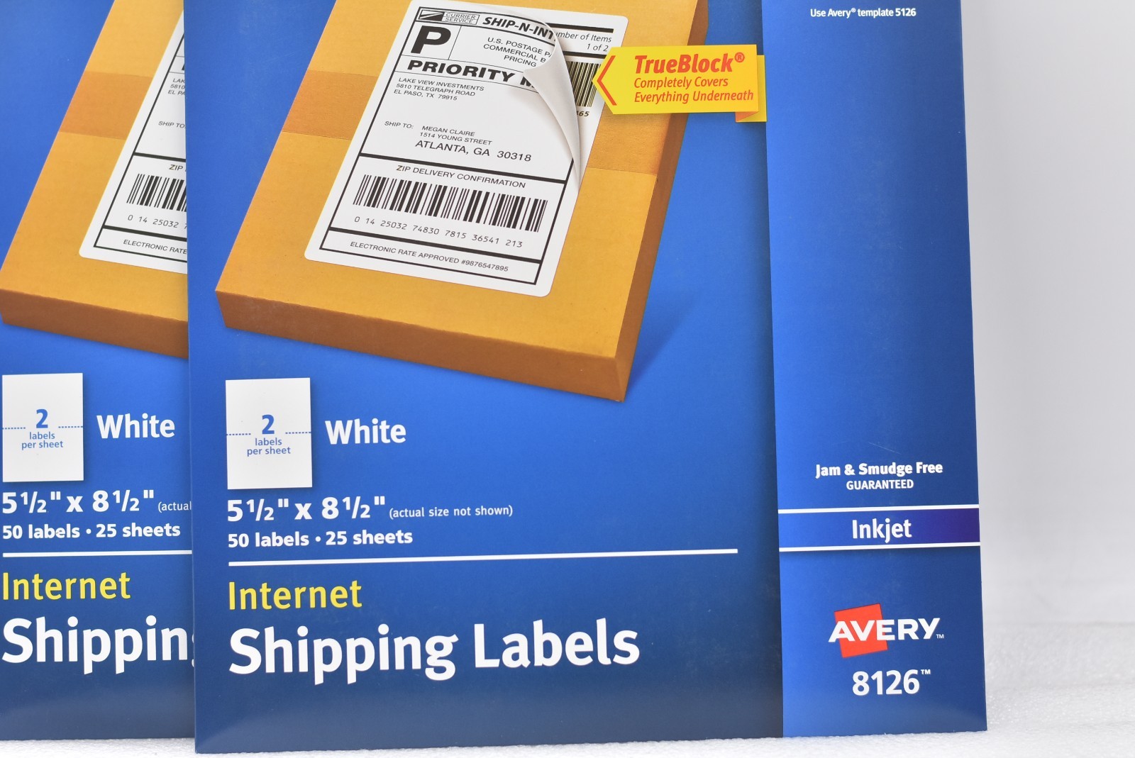 Lot of 2 Avery Half-Sheet Internet Shipping Labels Inkjet White 8126 (100 label