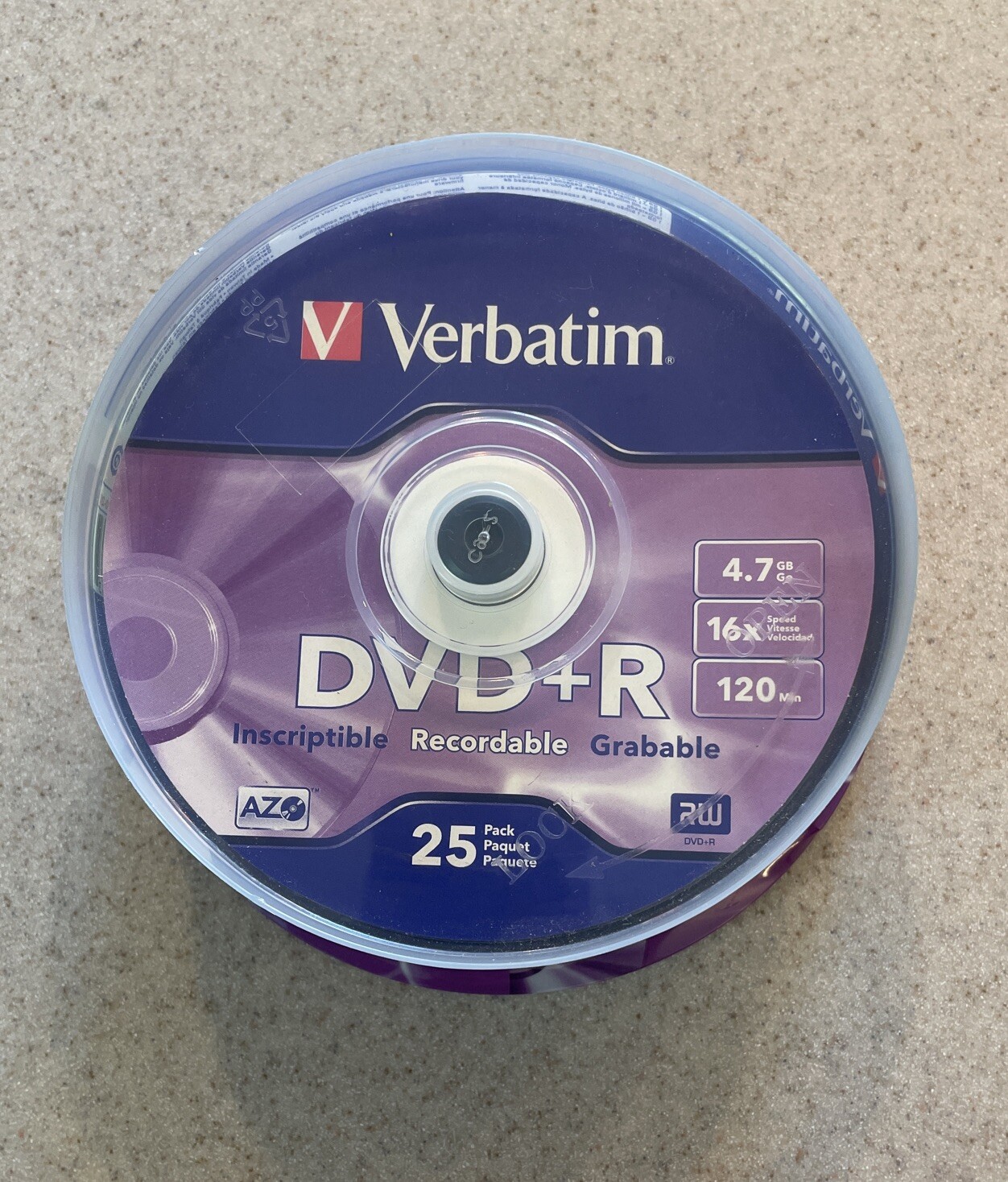 Verbatim DVD+R Discs, 4.7GB, 16x, Spindle, Silver, 25/Pack