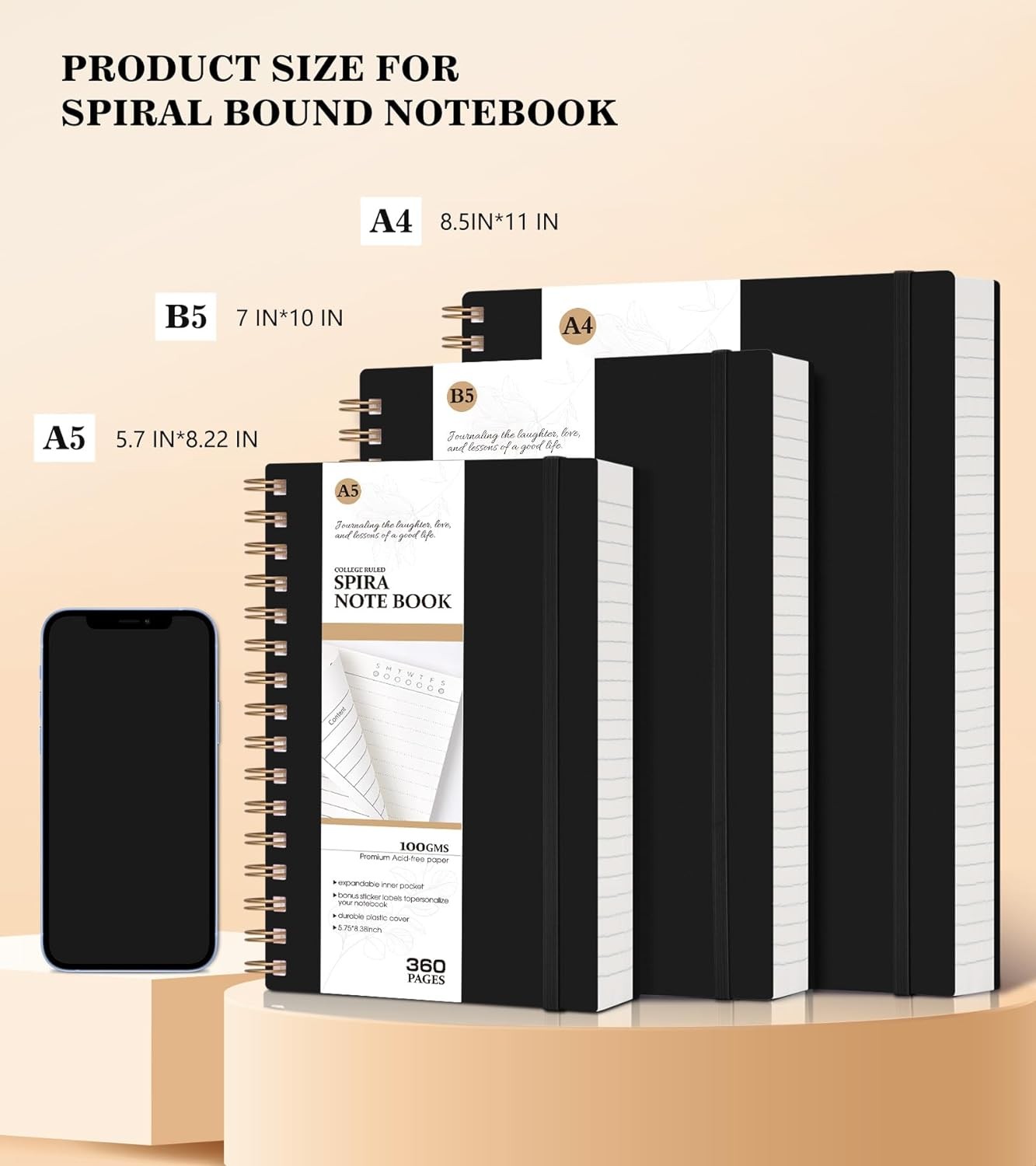 Spiral Notebook Journal, 360 Pages College Ruled Notebooks, Lined Thick Journals