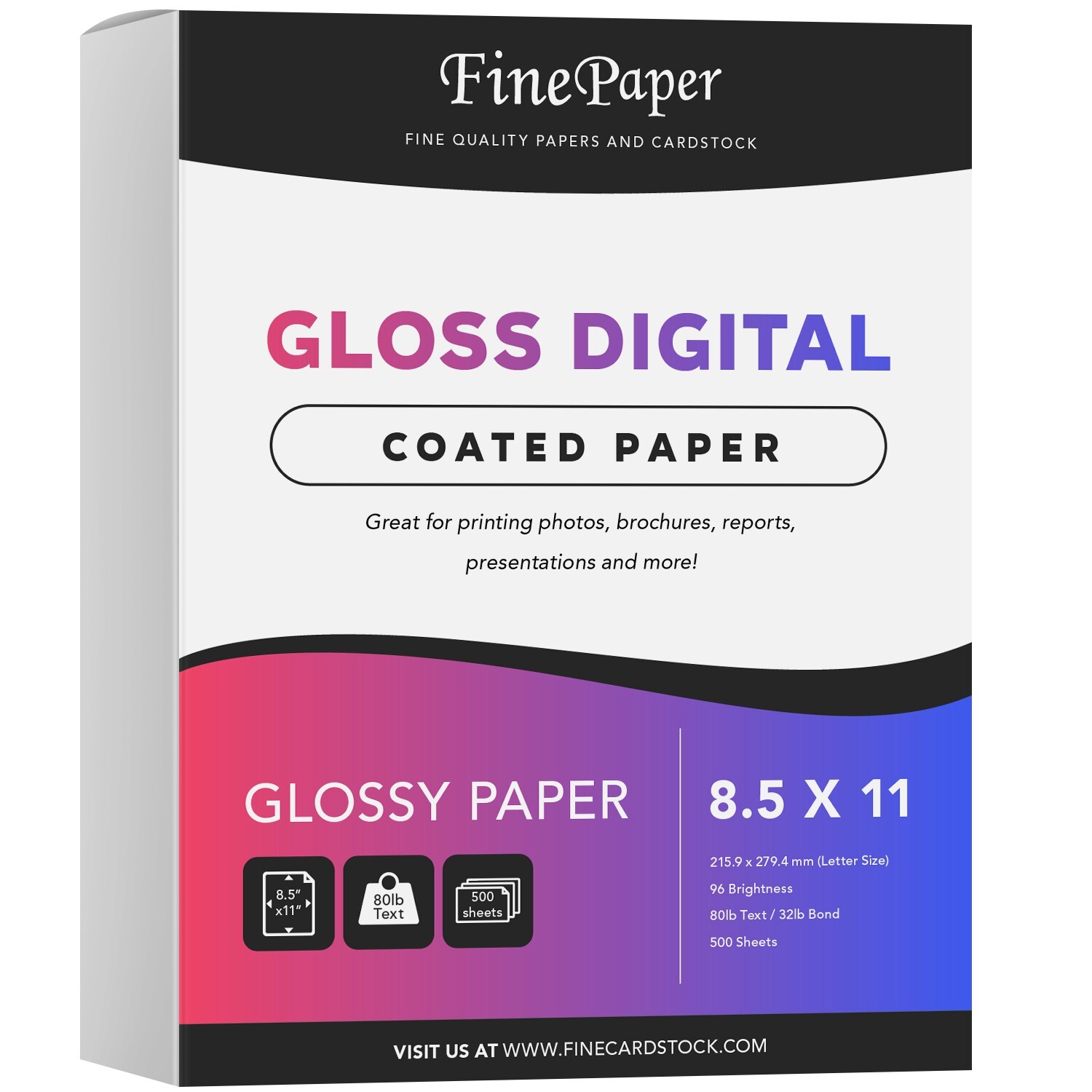 Double-Sided Gloss Digital Paper (C2S) 80lb Text Glossy – 8.5 x 11 – 500 Sheets