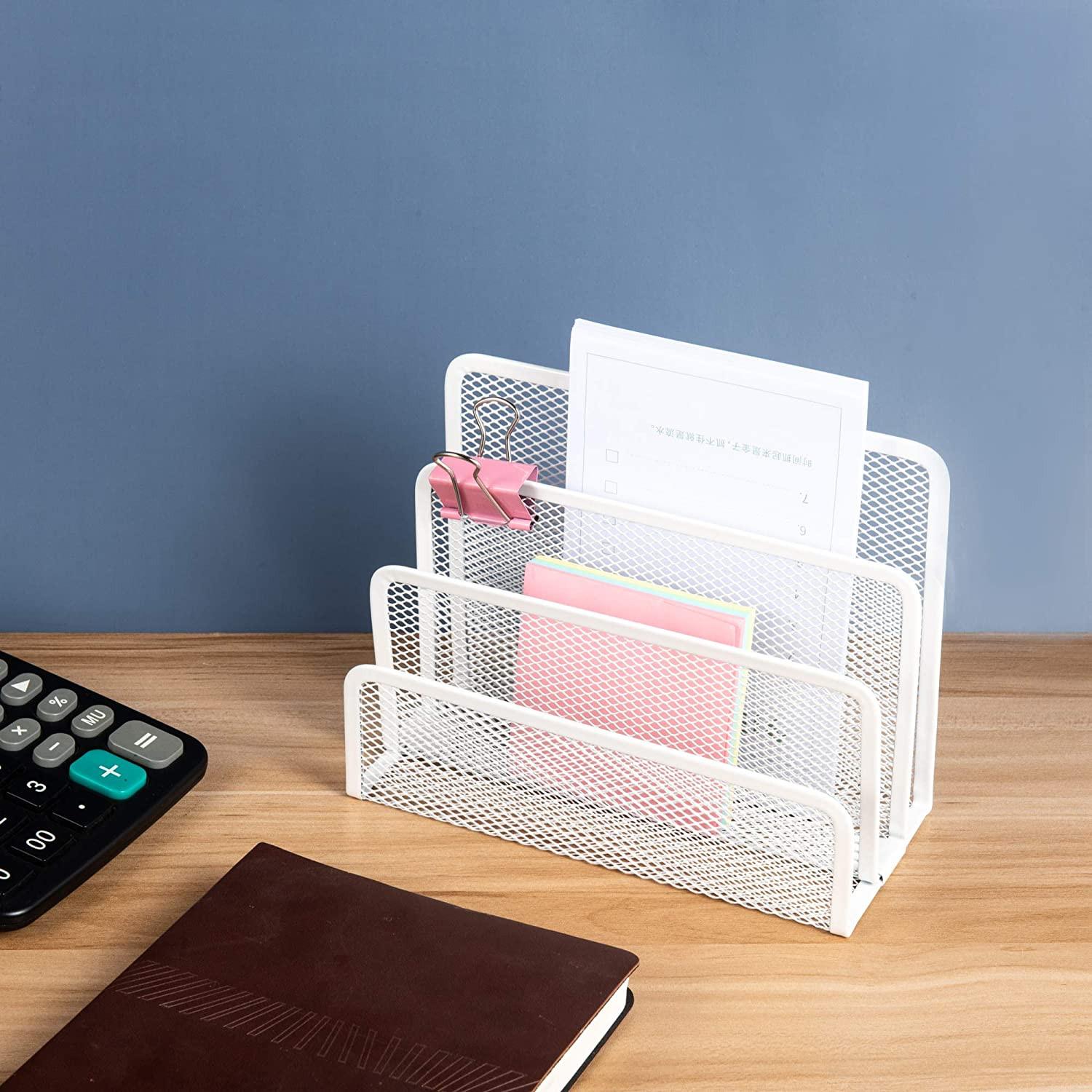 Small Letter Sorter Desktop File Holder Organizer Metal Mesh with 3 Vertical Upr