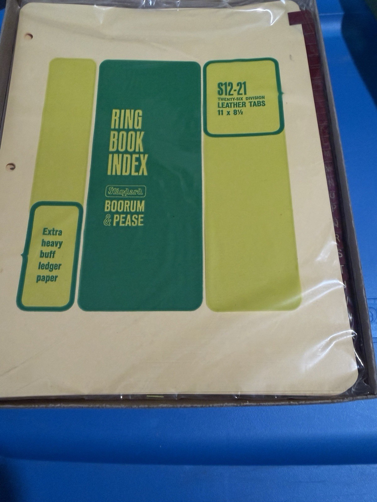 5 VTG Leather Tab Sets Page Dividers A-Z Booram & Pease 8.5” x 5.5”-NEW WITH BOX