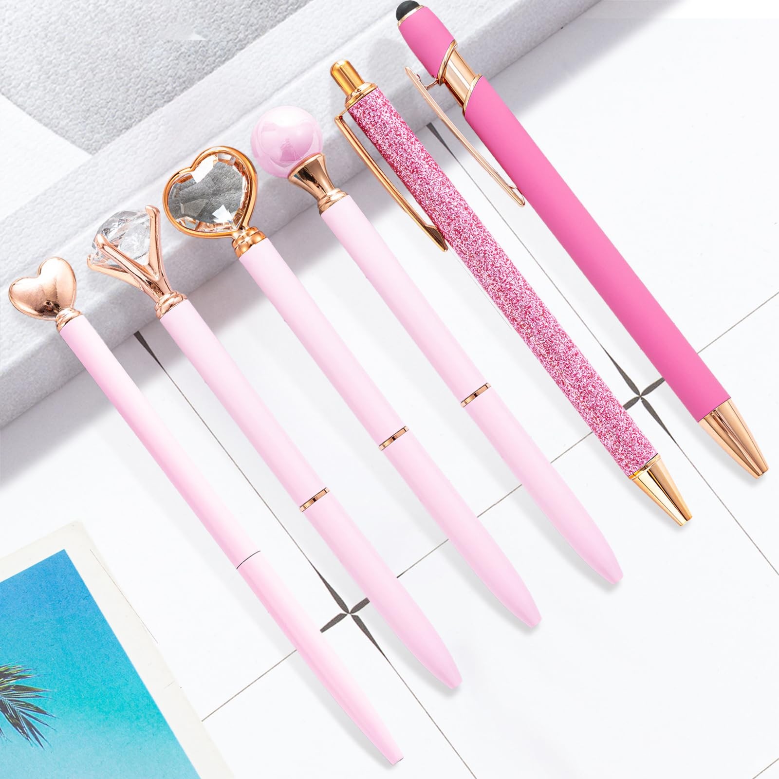 YOXMJDB Pink Pens for Women, 6 Pcs Cute Ballpoint Pen Bulk, 1.0mm