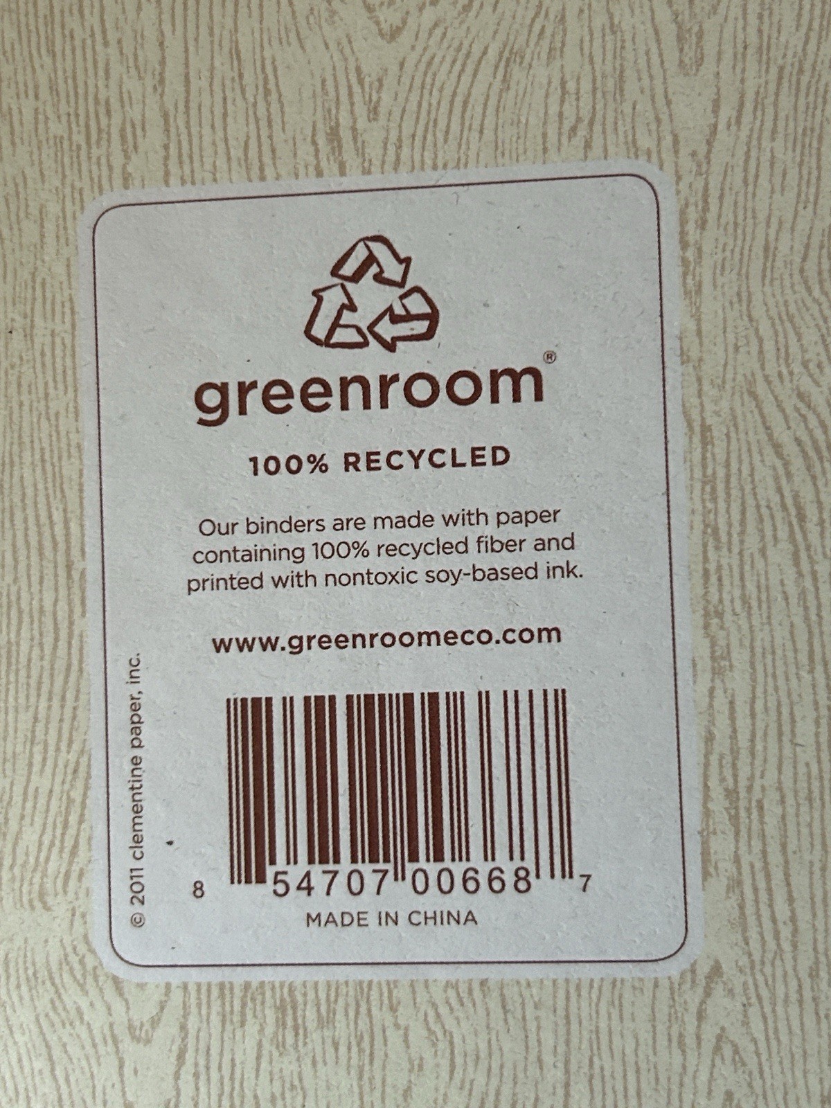 Vegan Recycled Soy & Paper Green room Binder 1 Inch New