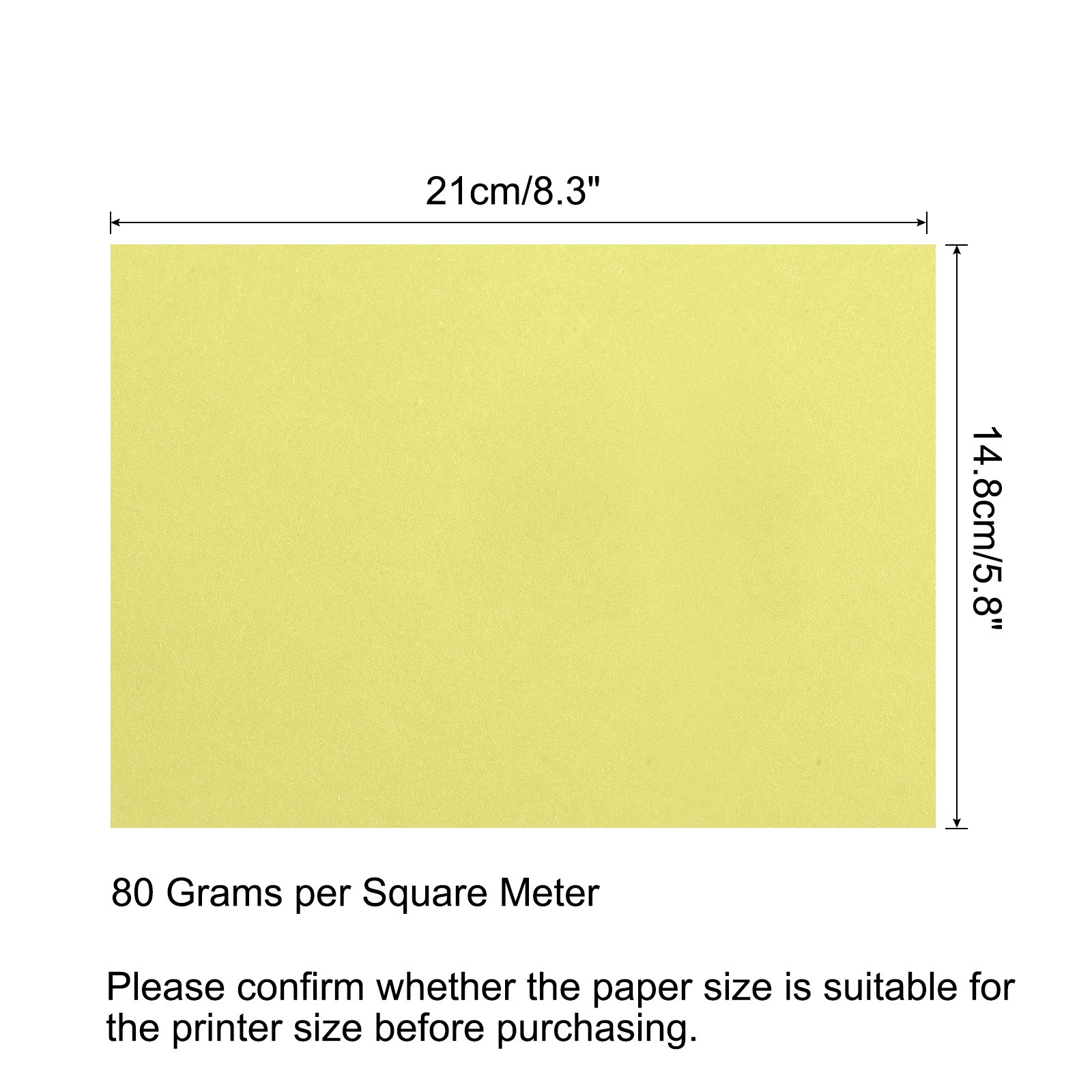 Colored Copy Paper 8.3×5.8 Inch 80gsm Light Yellow 50 Sheets
