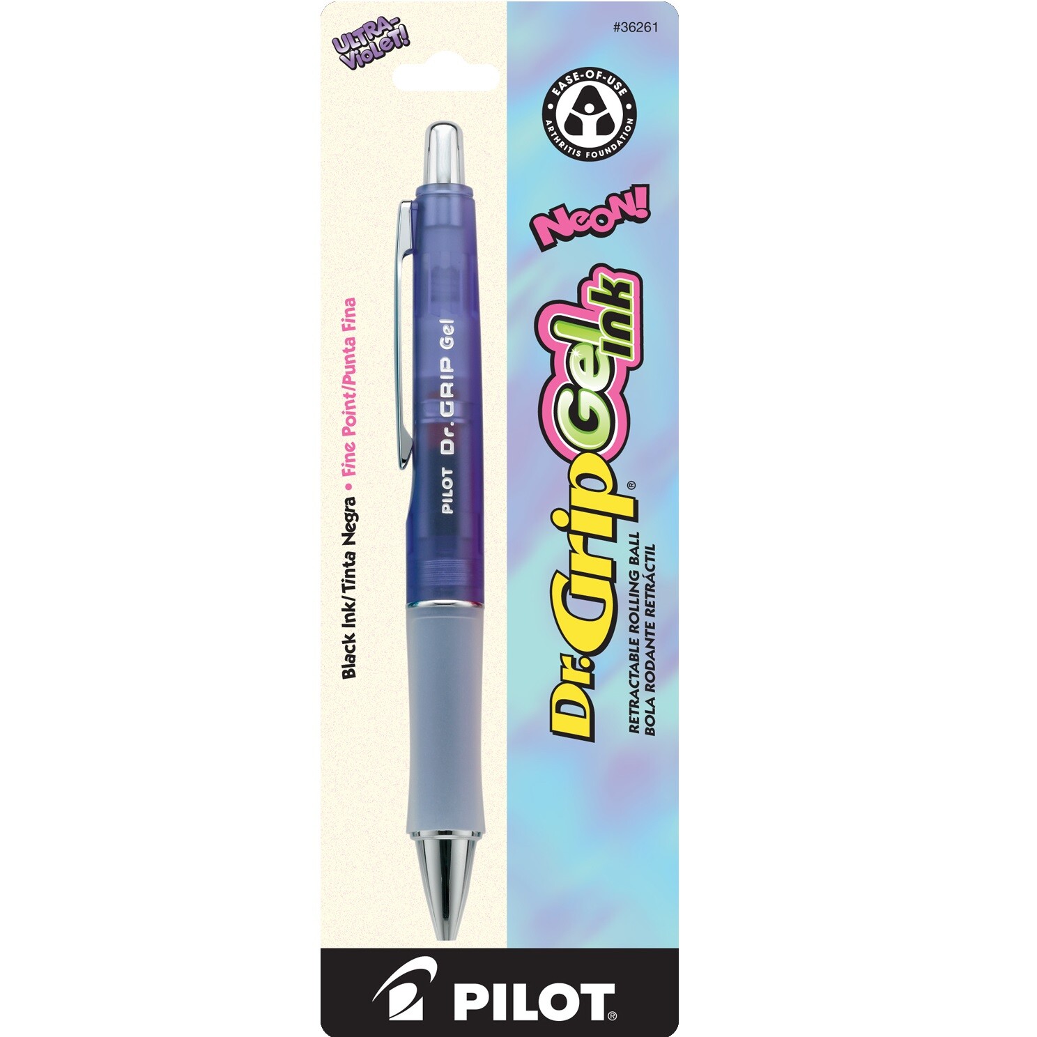 Pilot Dr. Grip Gel Ink RT Rollingball Pen, Fine, Neon Purple Barrel, Pack of 1