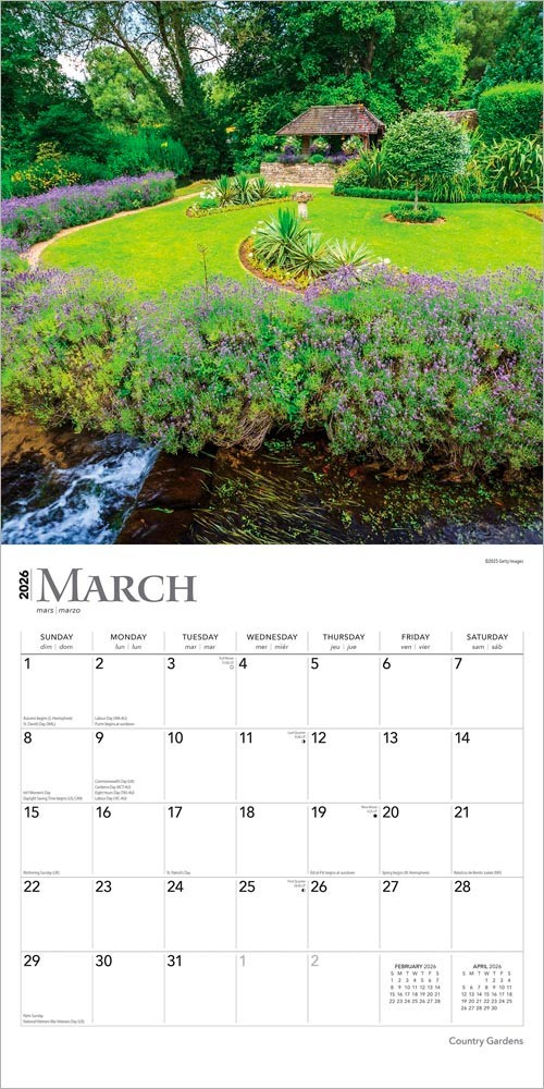 Country Gardens | 2026 12×24″ (Hanging) Square Wall Calendar | Plastic-Free