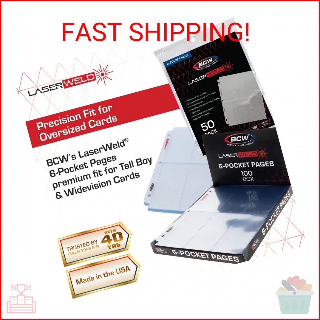 BCW LaserWeld® 6-Pocket Pages | 50 Pack | Trading Card Binder Pages for Tall Boy