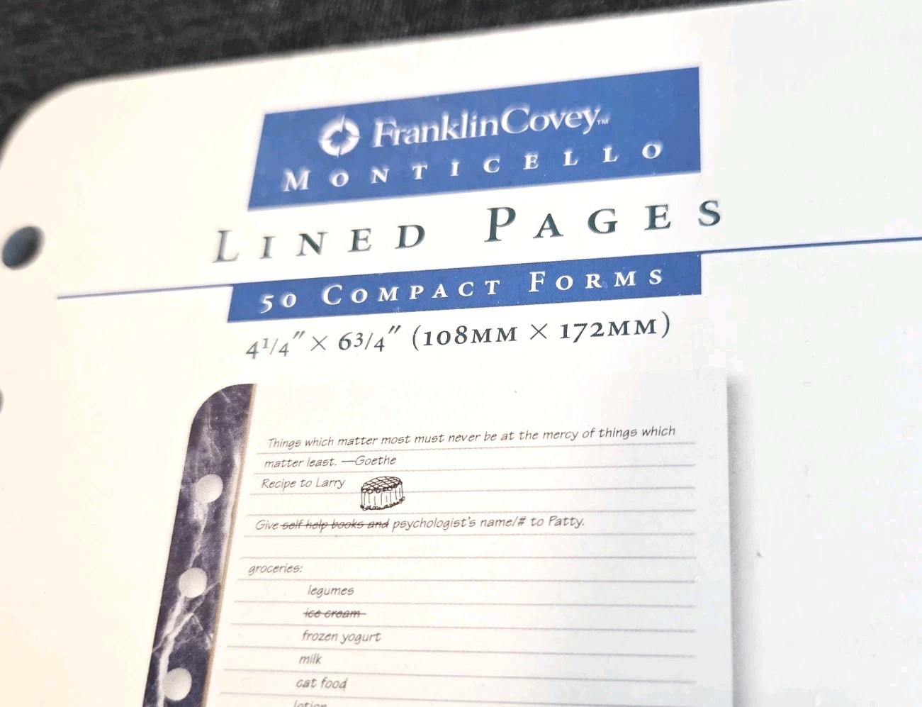 NEW 1998 Franklin Covey 50 Lined Compact Pages 4.25″ x 6.75″ Refills #17247