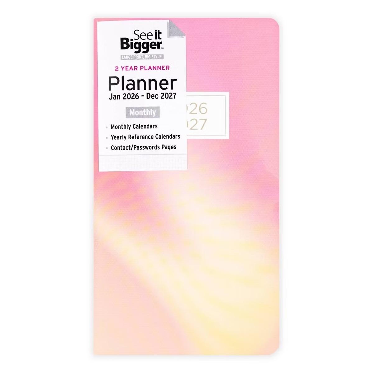 NEW! See It Bigger 3.75″x6.75″ 2 Year 2026-2027 Gold/Pink Monthly Pocket Planner