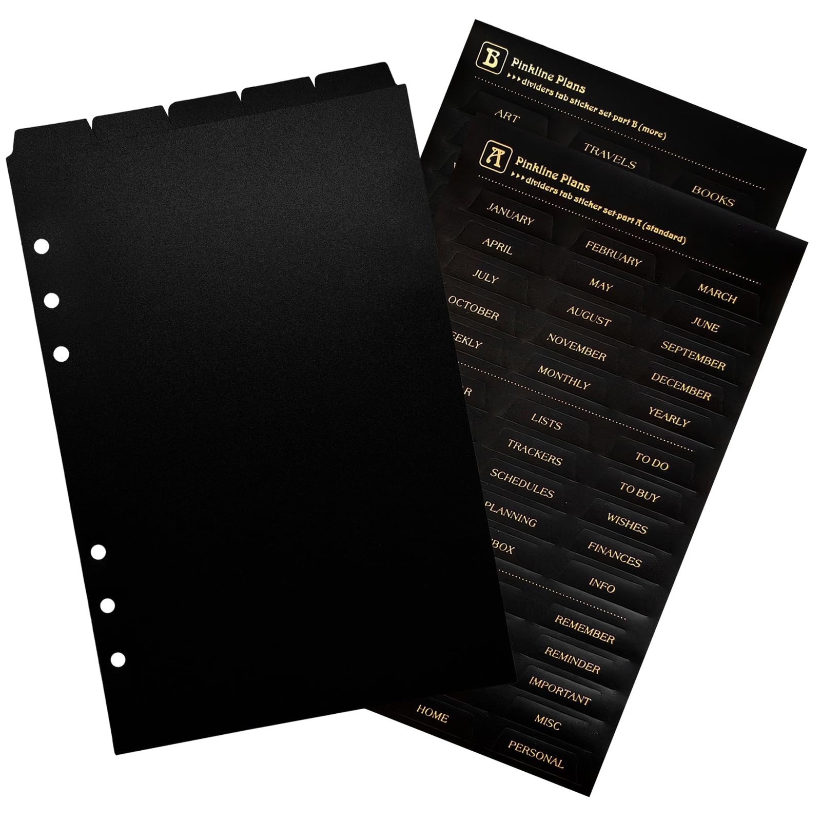 Black Dividers for 6 Ring Binder, 5 Top-Edge Index Tabs, A5 Sturdy Plastic Bi…