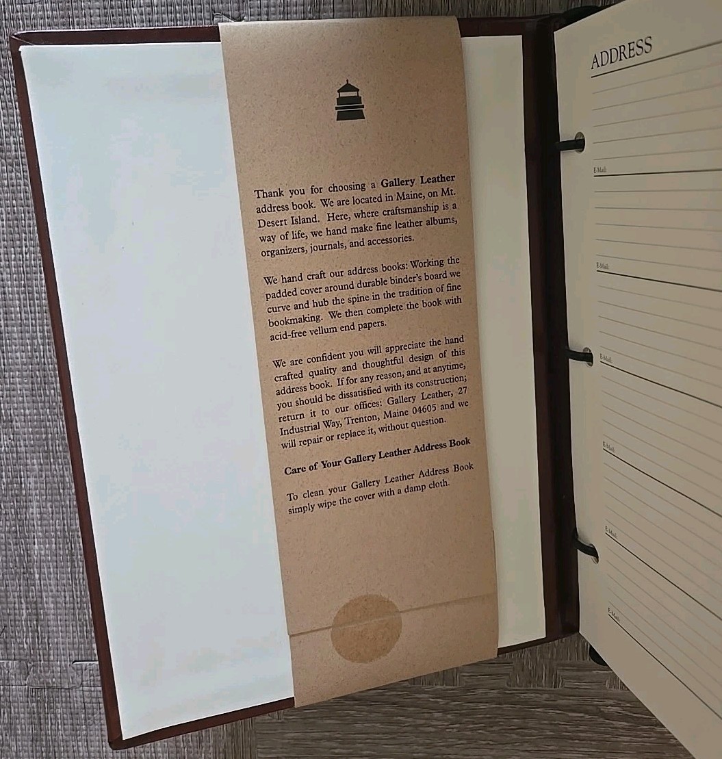 Gallery Leather Desk Address Book Handcrafted Bonded Leather 9″x7″ Made In USA