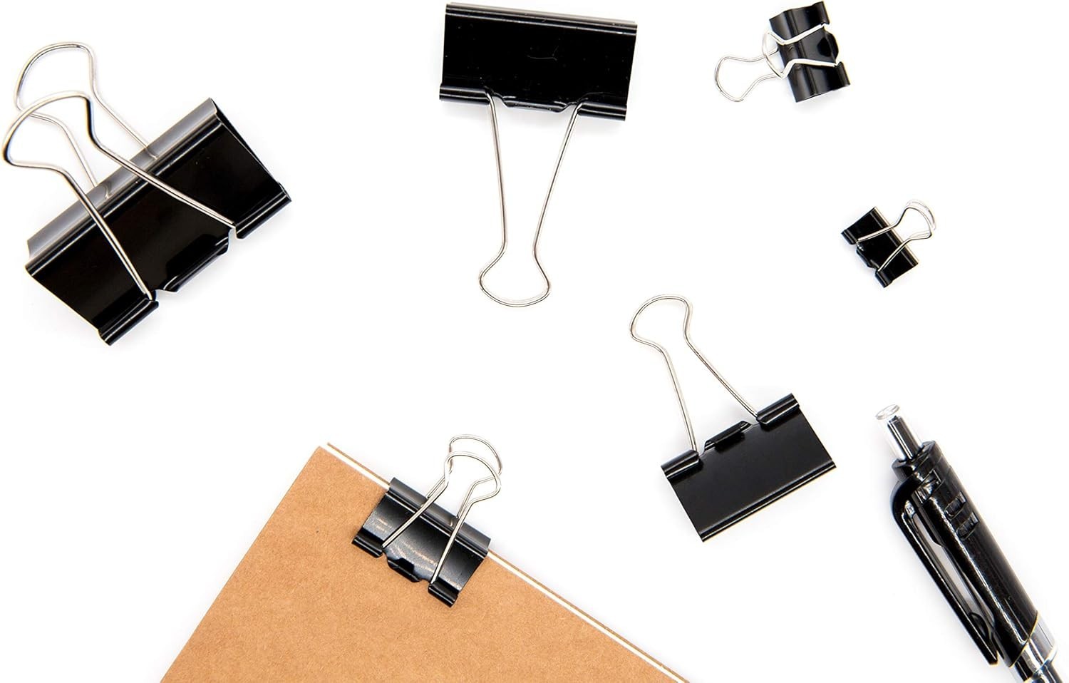 100 Count Assorted Binder Clips in 6 Sizes – Durable Tempered Steel Clamps