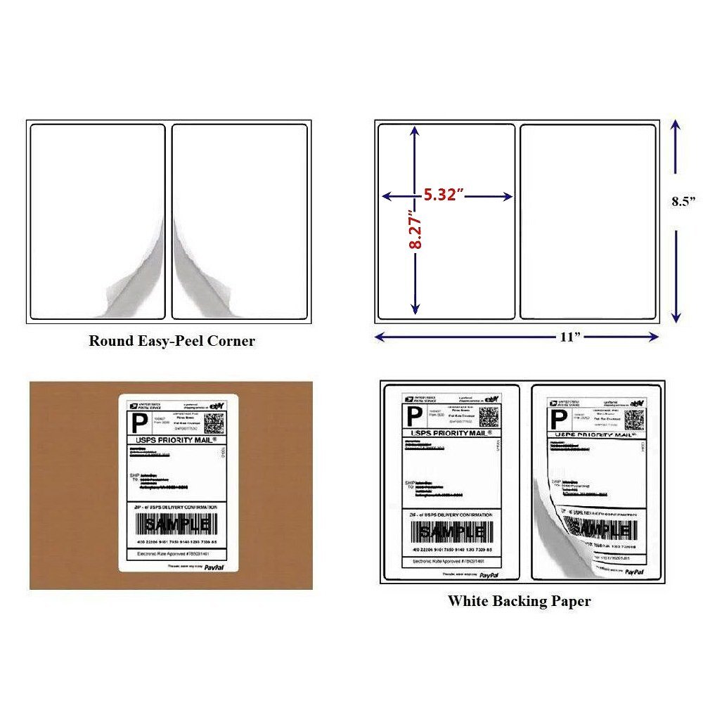 4000 8.5″ x 5.5″ Rounded Half Sheet Self Adhesive Shipping Labels 2 Per Sheet