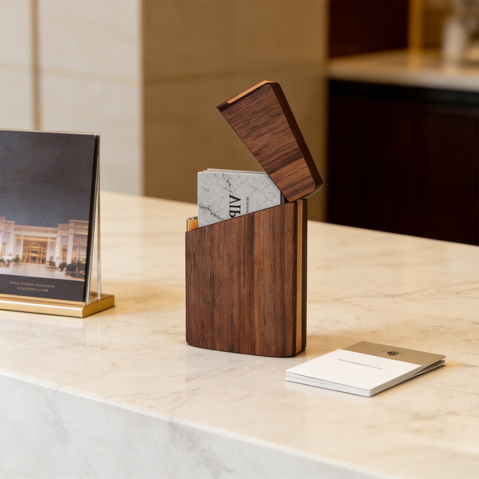 Business Card Holder Portable Wooden Magnetic Business Card Case Holder Wood USA