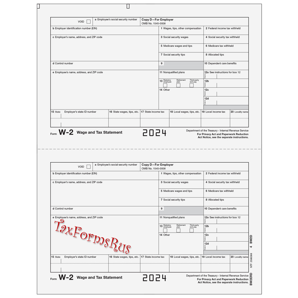 2024 IRS Tax Form W-2 Wage Stmts 4 employees LASER + (1)W3 #W2TRADS605 – NO Env