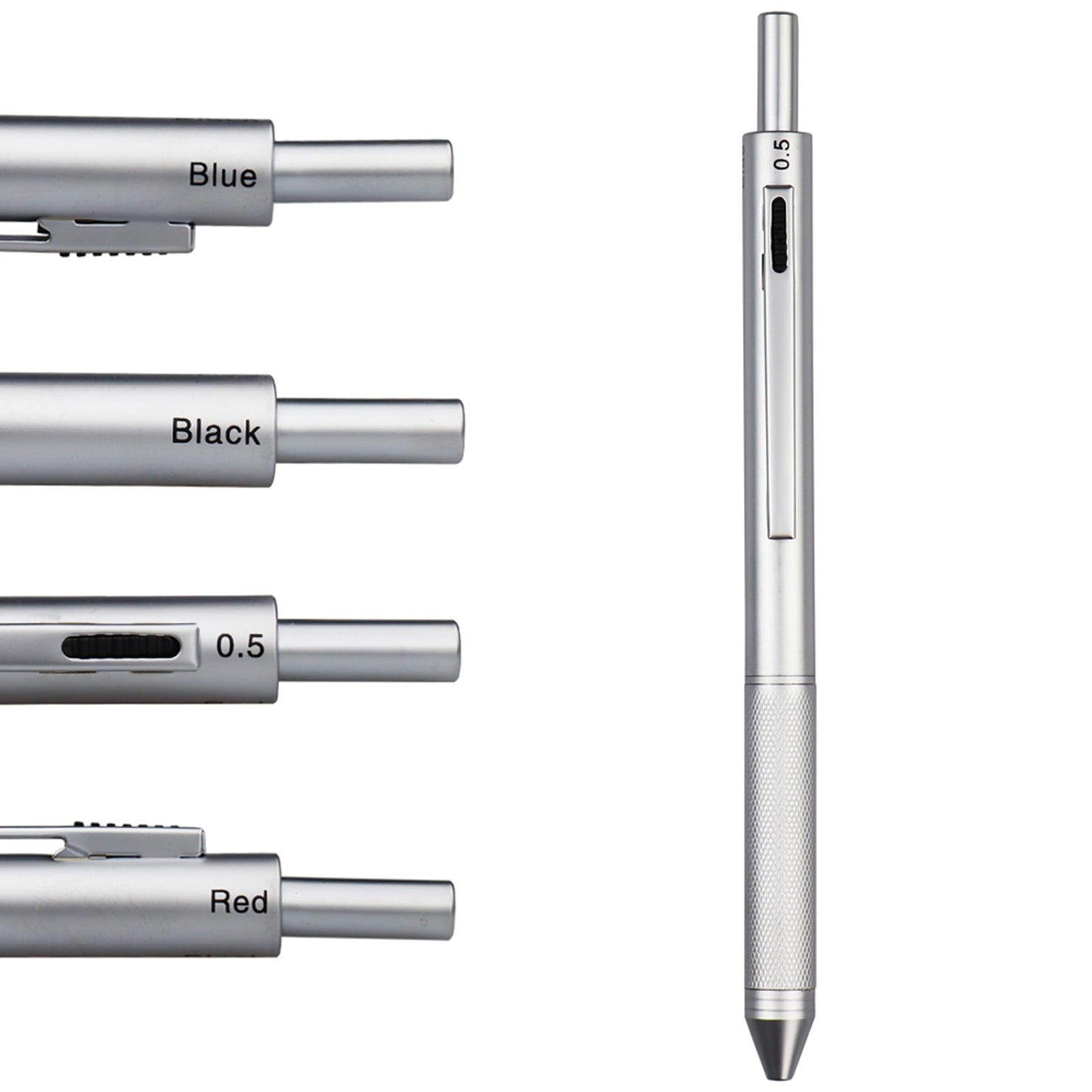 DUNBONG 4 in 1 Multicolor Pen, Metal Cased 1 Count (Pack of 1), Silver