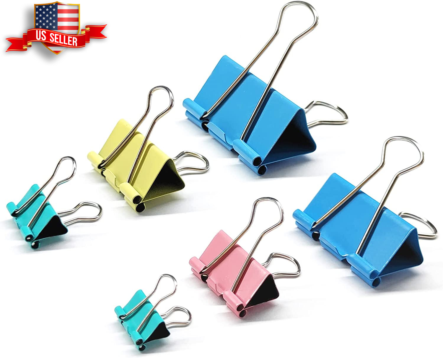 Assorted Metal Binder Clips 100 Pcs 6 Sizes Vibrant Colors Paper Clamps
