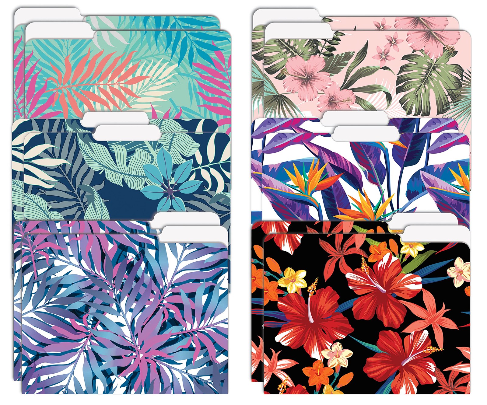 Better Office Products Decorative File Folders, 12 Pack, 6 Unique Multicolor