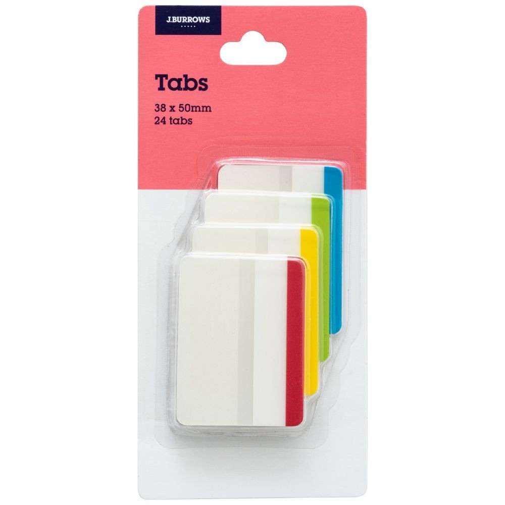 J.Burrows Tabs 38 x 50mm Assorted 4 Pack Thin Strip (24 Tags) Free Postage
