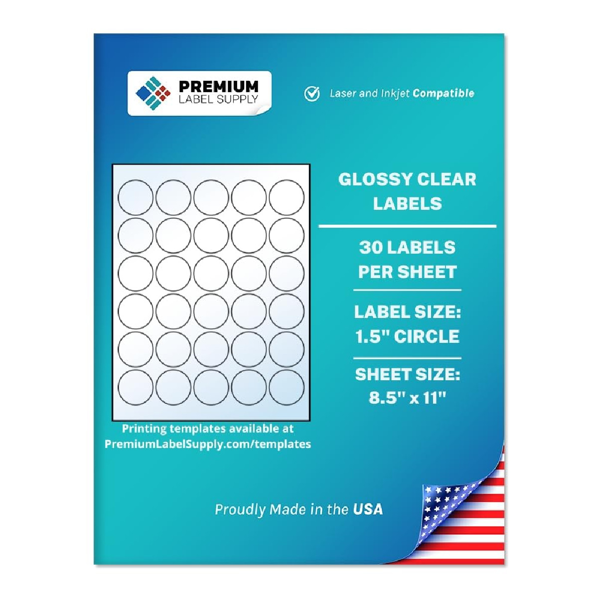 Premium Label Supply Glossy Clear Sticker Round Labels 1.5 Circle Laser/Inkjet