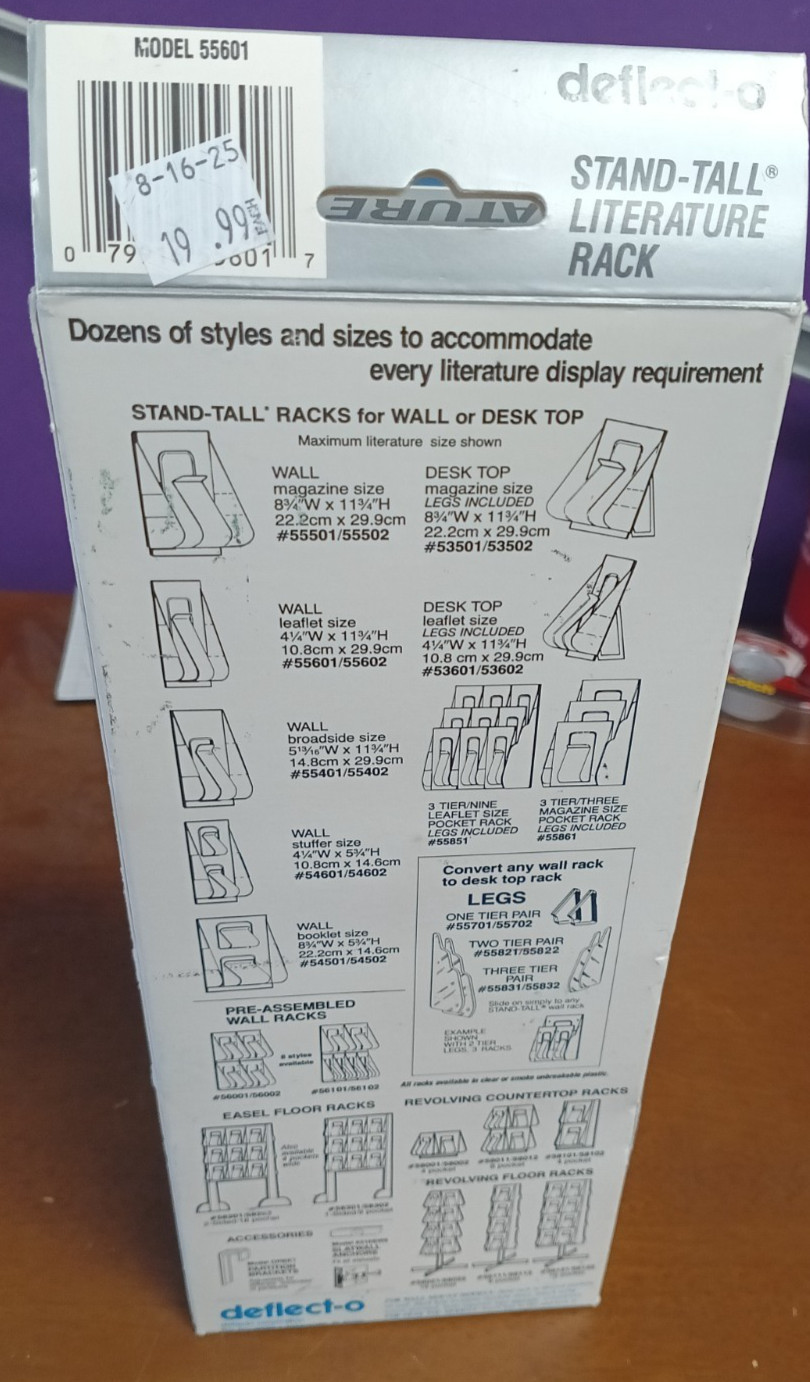Deflecto Stand Tall Literature Holder 4-9/16w x 2-3/4d x 11-3/4h Clear 55601