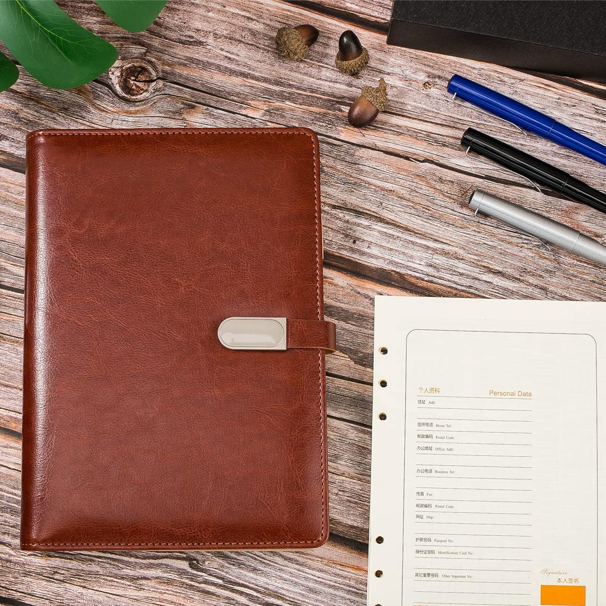 A5 Binder Organizer – Unisex Business Planner – PU Leather Journal -6 Ring Binde