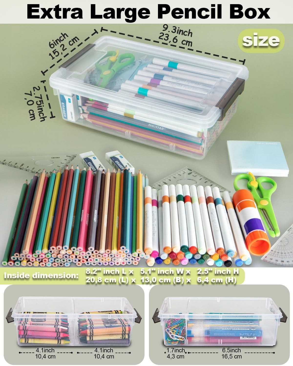 6 Pack Extra Large Pencil Boxes with Divider Stackable Storage Cases