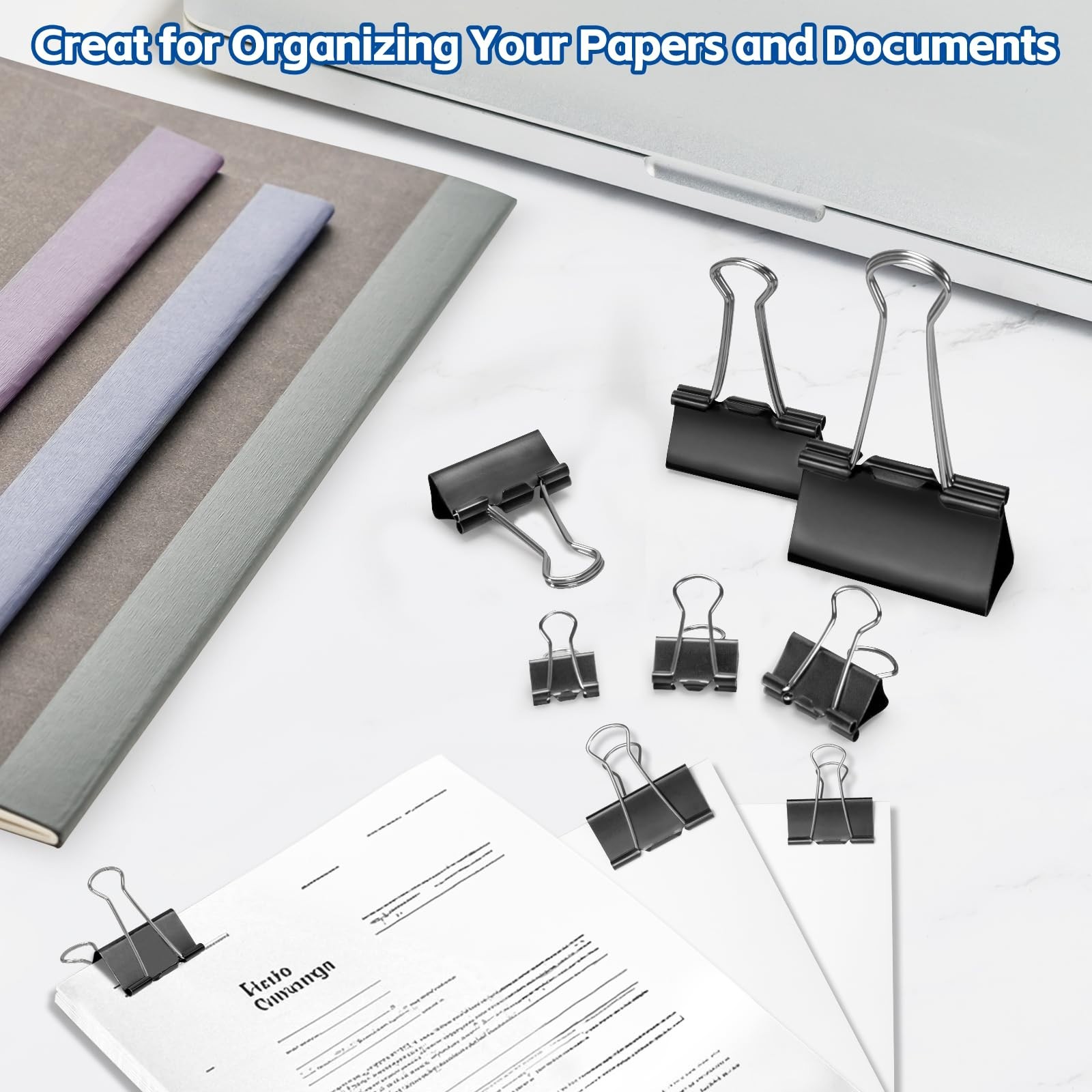 210 PCS Assorted Binder Clips – Metal Paper Clamps for Office & School, 6 Sizes